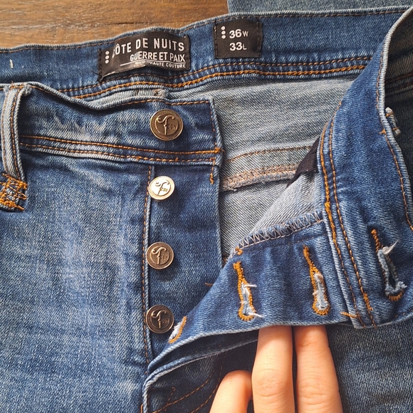 Cote De Nuits Distressed Patched Skinny Jeans size 36x33 - Picture 11 of 12